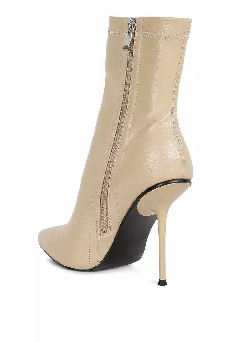 London Rag Beige High Pointed Heeled Ankle Boot