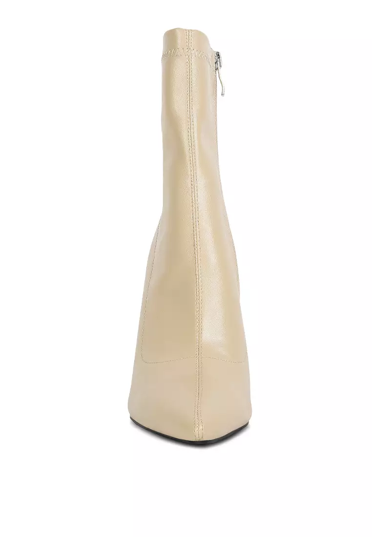 London Rag Beige High Pointed Heeled Ankle Boot