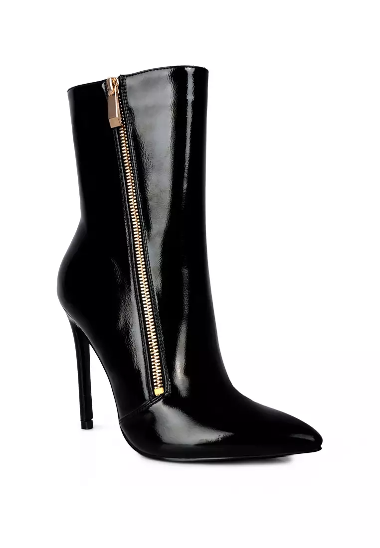 London Rag Black Patent PU High Heeled Ankle Boot