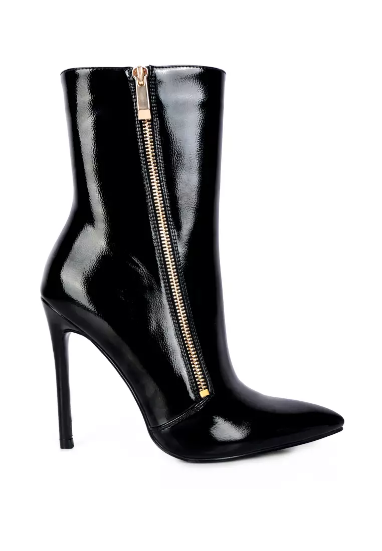 London Rag Black Patent PU High Heeled Ankle Boot