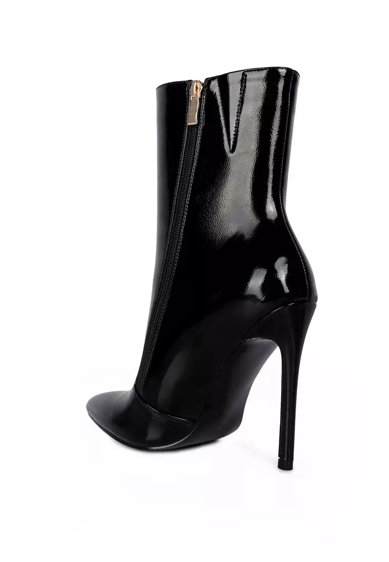 London Rag Black Patent PU High Heeled Ankle Boot