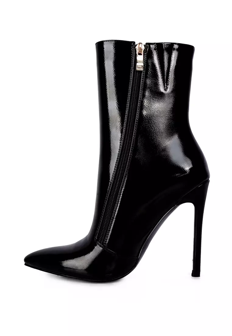 London Rag Black Patent PU High Heeled Ankle Boot