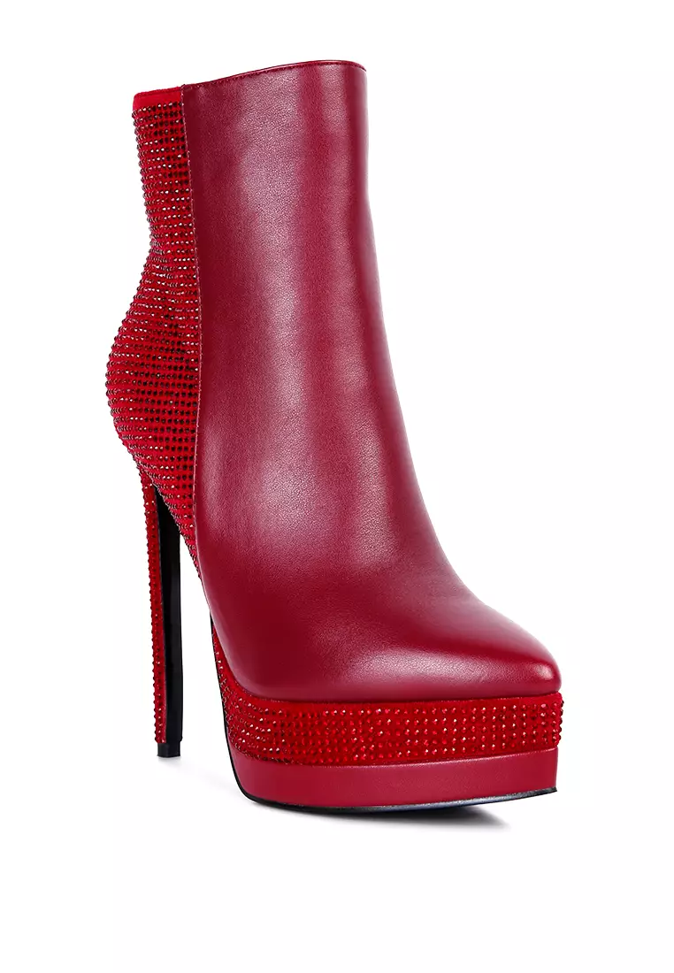 London Rag Burgundy Diamante Set High Heeled Ankle Boot