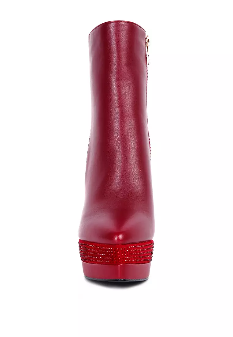 London Rag Burgundy Diamante Set High Heeled Ankle Boot