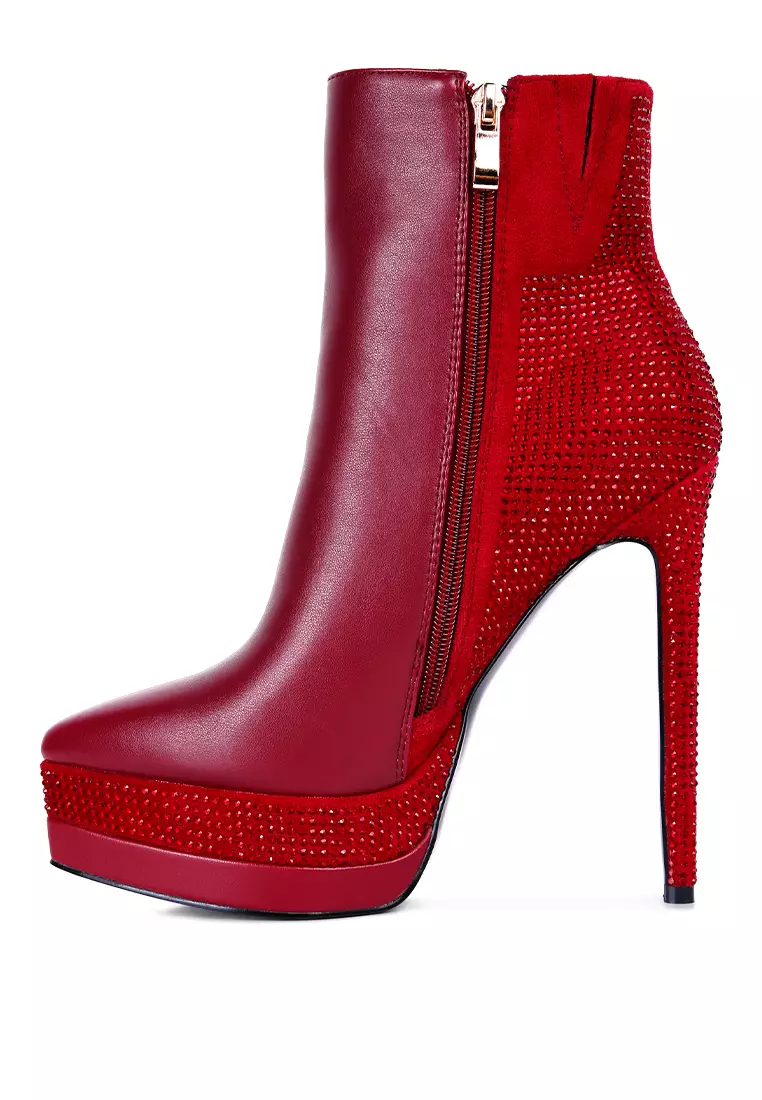 London Rag Burgundy Diamante Set High Heeled Ankle Boot