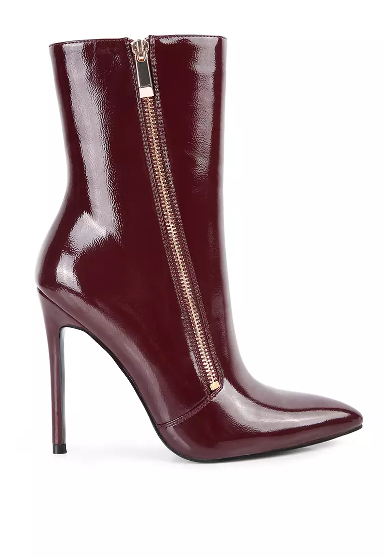 London Rag Burgundy Patent PU High Heeled Ankle Boot