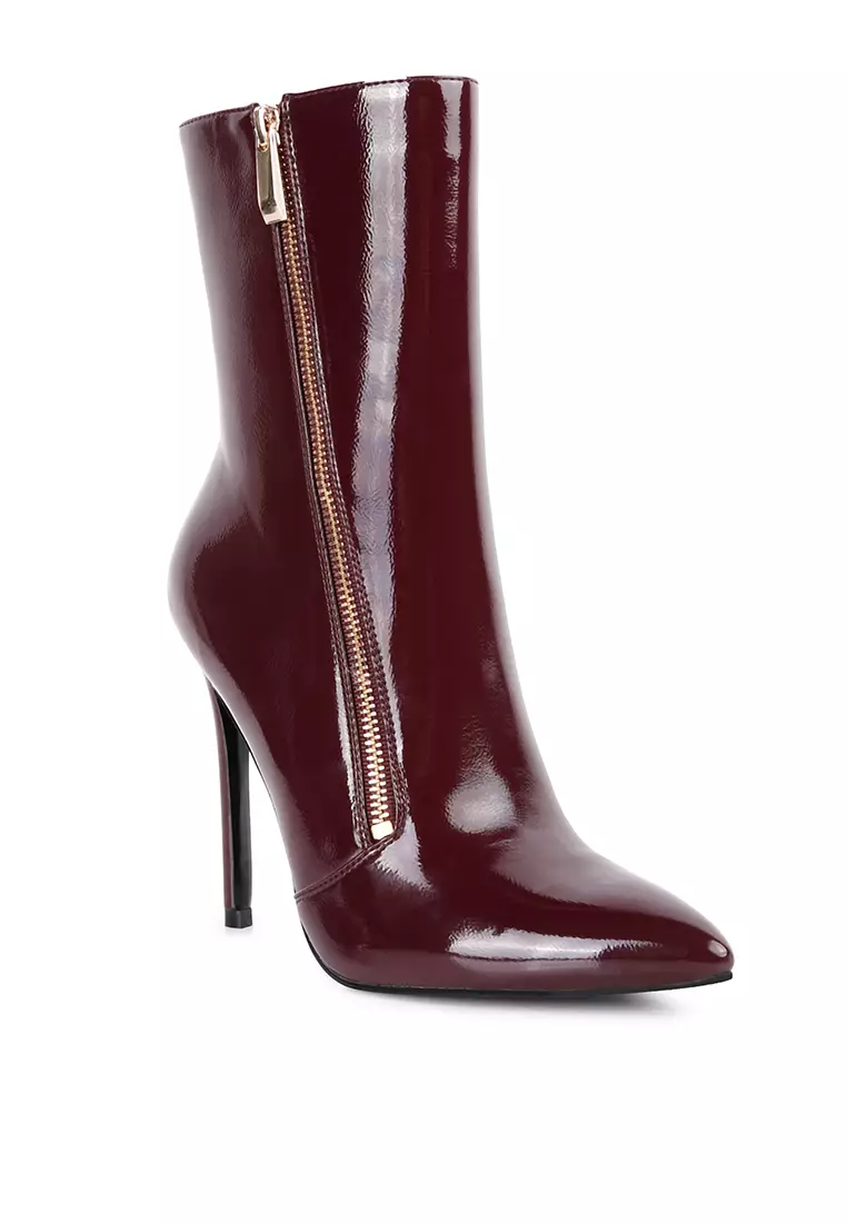 London Rag Burgundy Patent PU High Heeled Ankle Boot