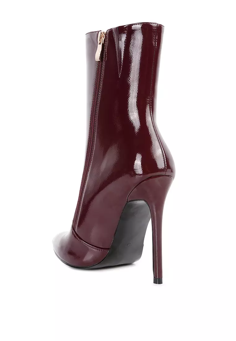 London Rag Burgundy Patent PU High Heeled Ankle Boot