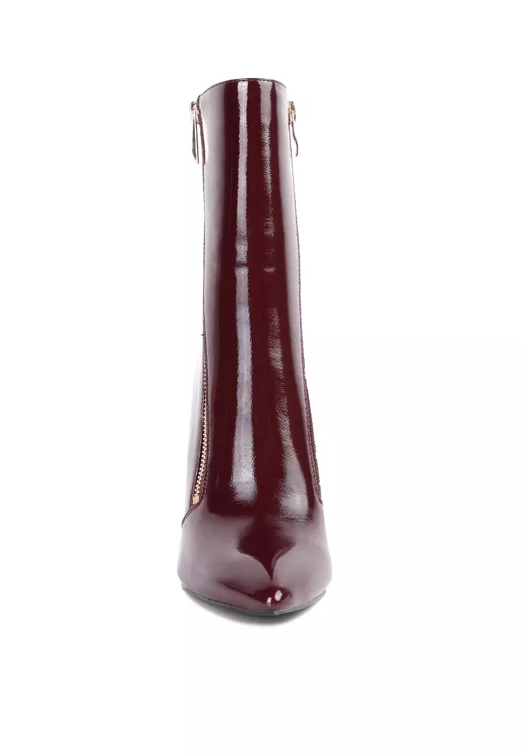 London Rag Burgundy Patent PU High Heeled Ankle Boot