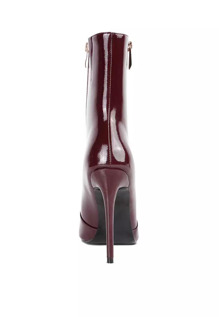 London Rag Burgundy Patent PU High Heeled Ankle Boot