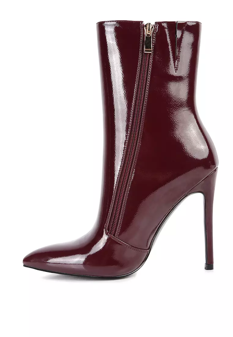 London Rag Burgundy Patent PU High Heeled Ankle Boot