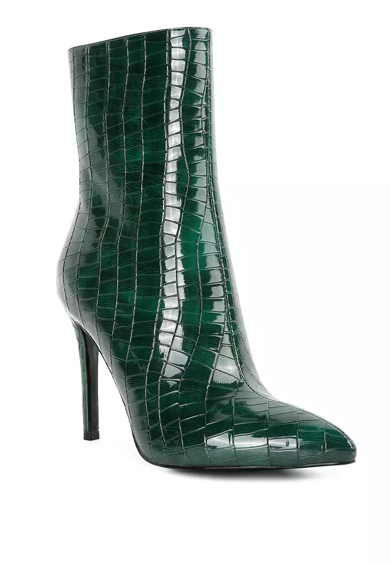 London Rag Dark Green Patent PU High Heeled Ankle Boot