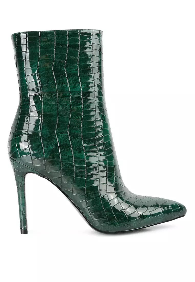 London Rag Dark Green Patent PU High Heeled Ankle Boot