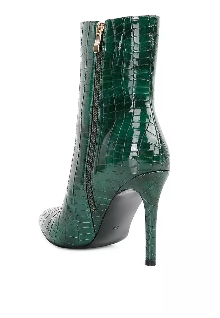 London Rag Dark Green Patent PU High Heeled Ankle Boot