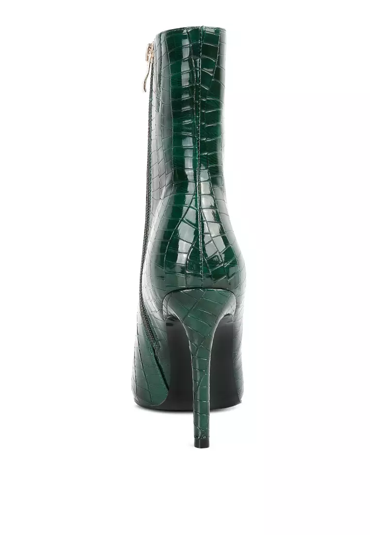 London Rag Dark Green Patent PU High Heeled Ankle Boot