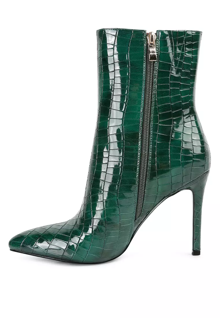 London Rag Dark Green Patent PU High Heeled Ankle Boot