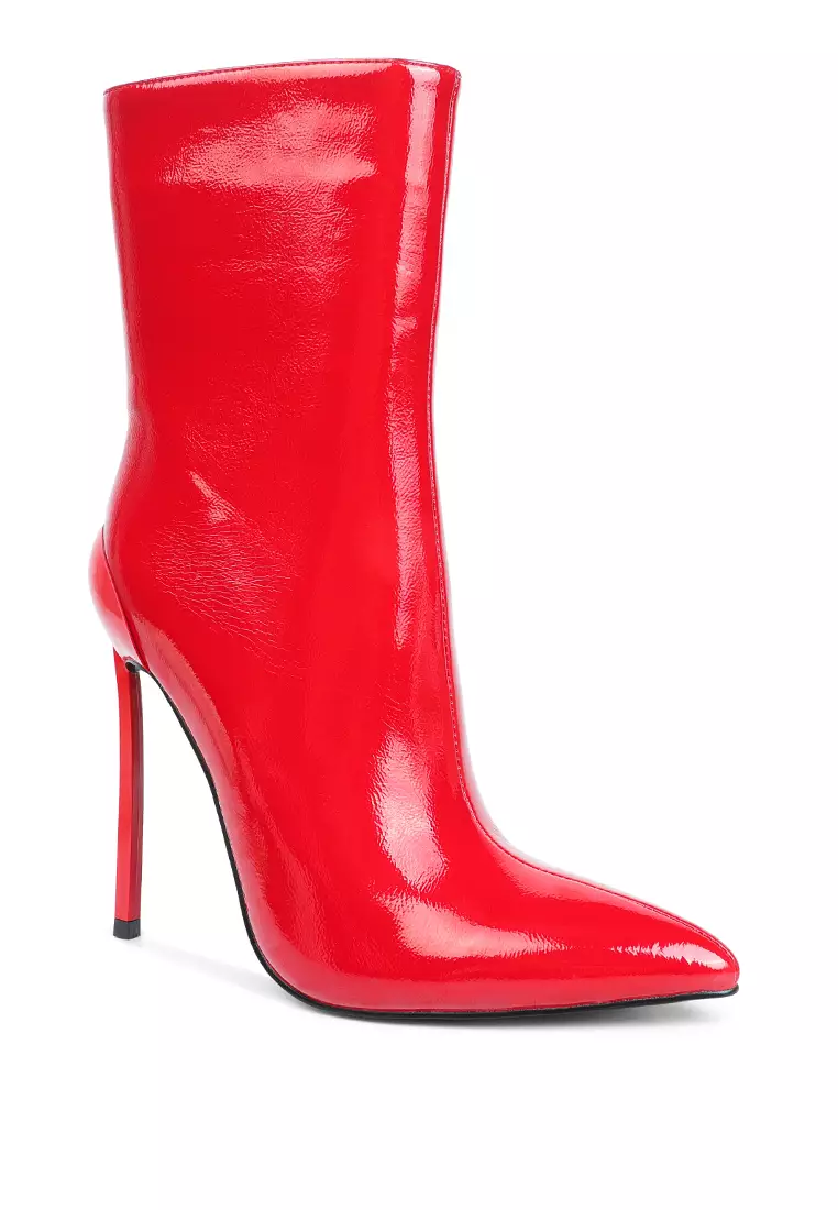 London Rag Red Patent High Heeled Ankle Boot