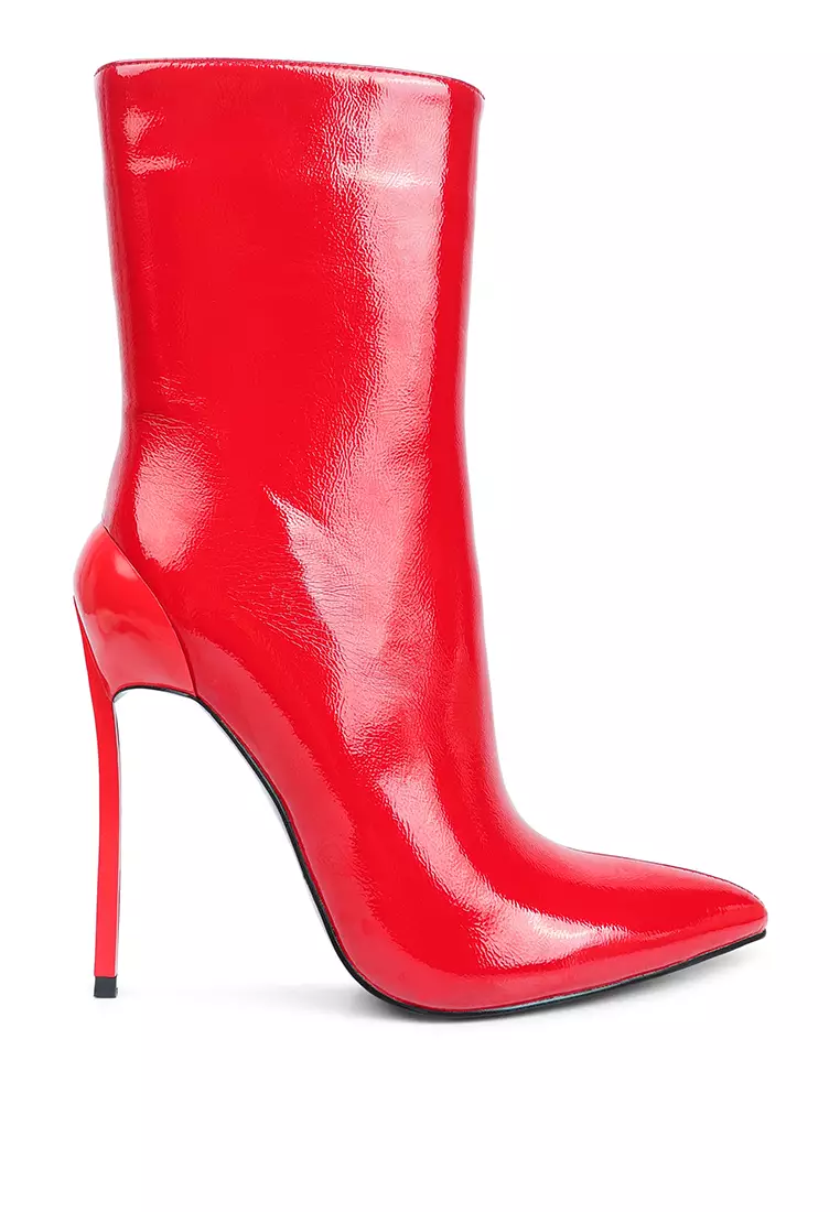 London Rag Red Patent High Heeled Ankle Boot