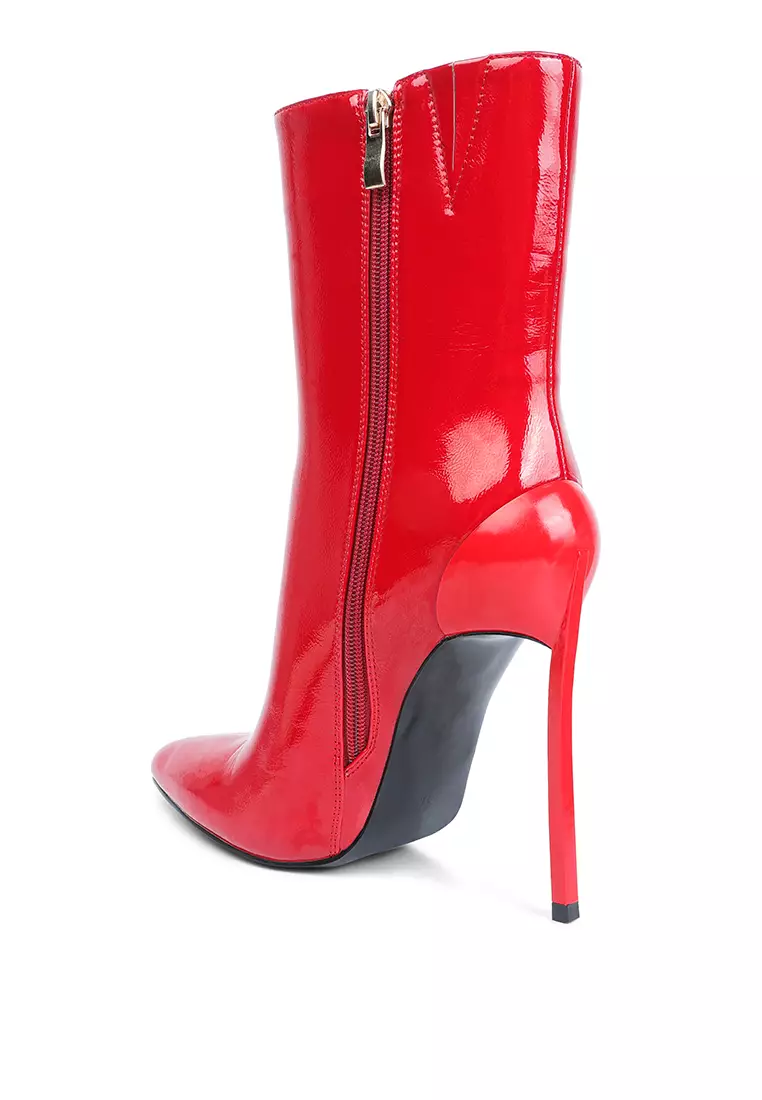 London Rag Red Patent High Heeled Ankle Boot