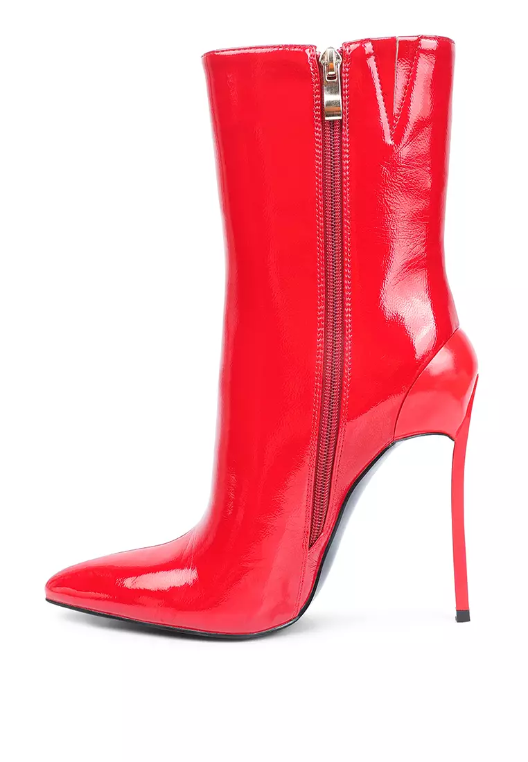 London Rag Red Patent High Heeled Ankle Boot