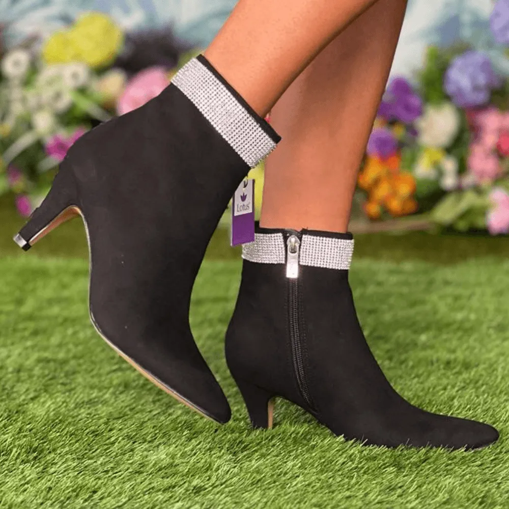 Lotus KRYSTAL Ankle Boot in Black Diamante Top