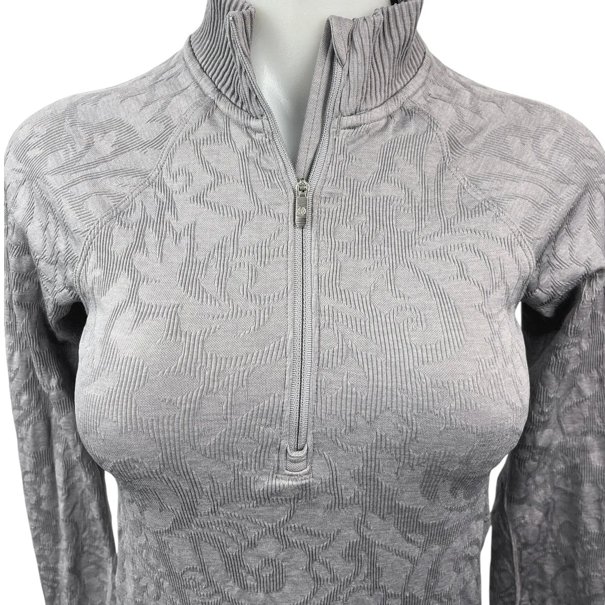 Lululemon Rest Less Gray 1/2 Zip Floral Thumbholes Pullover Sweatshirt Top Sz 2