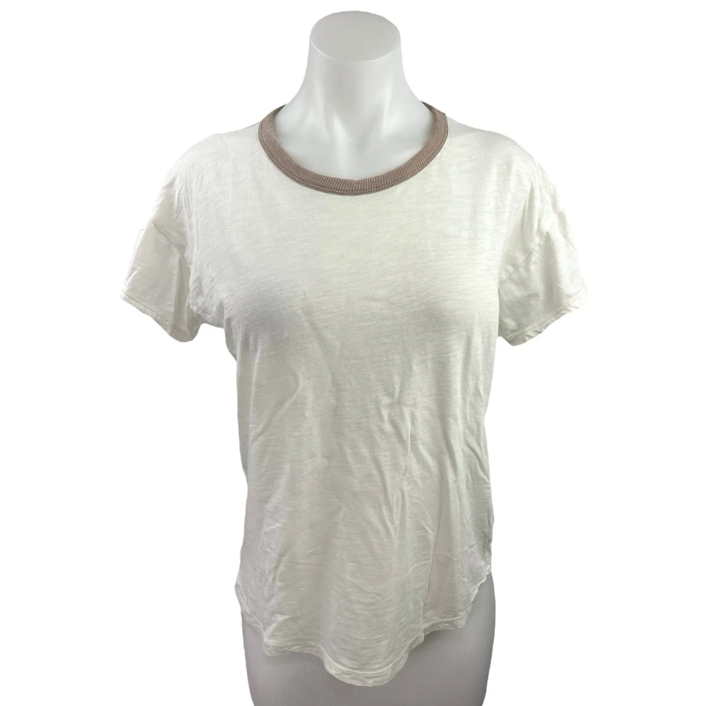 Madewell White Brown Cotton Basic Short Sleeve Pullover T Shirt Tee Top Size M