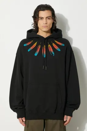 Marcelo Burlon cotton sweatshirt Collar Feathers Comfy Hoodie men's black color hooded with a print CMBB106F24FLE0031084