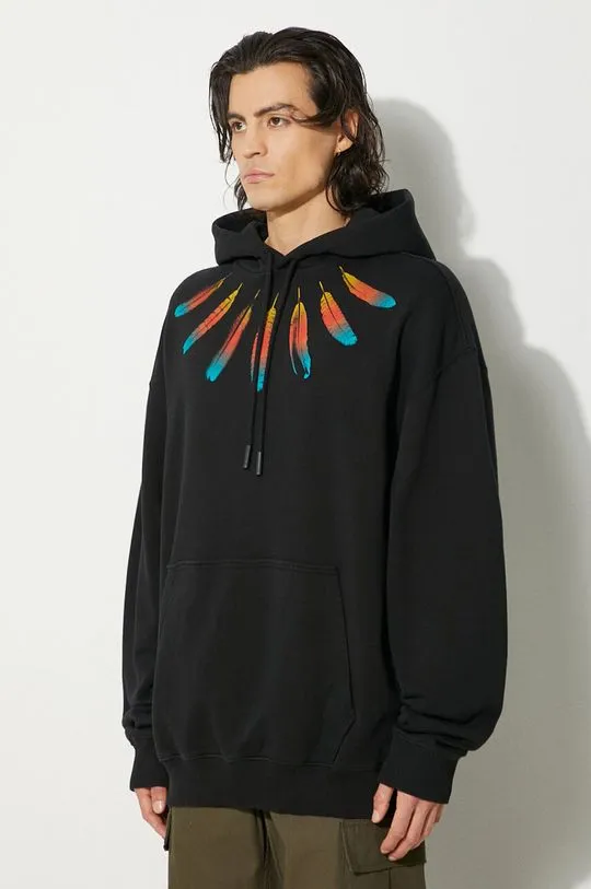 Marcelo Burlon cotton sweatshirt Collar Feathers Comfy Hoodie men's black color hooded with a print CMBB106F24FLE0031084