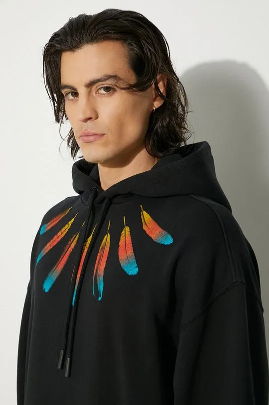 Marcelo Burlon cotton sweatshirt Collar Feathers Comfy Hoodie men's black color hooded with a print CMBB106F24FLE0031084