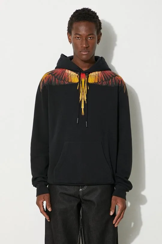 Marcelo Burlon cotton sweatshirt Icon Wings Regular Hoodie men's black color hooded with a print CMBB007F24FLE0011025