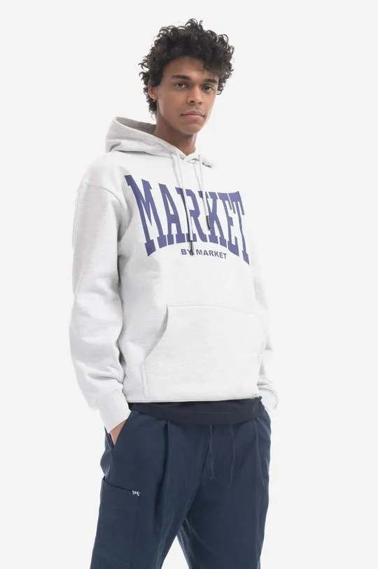 Market cotton sweatshirt Persistent Logo Hoodie men's gray color