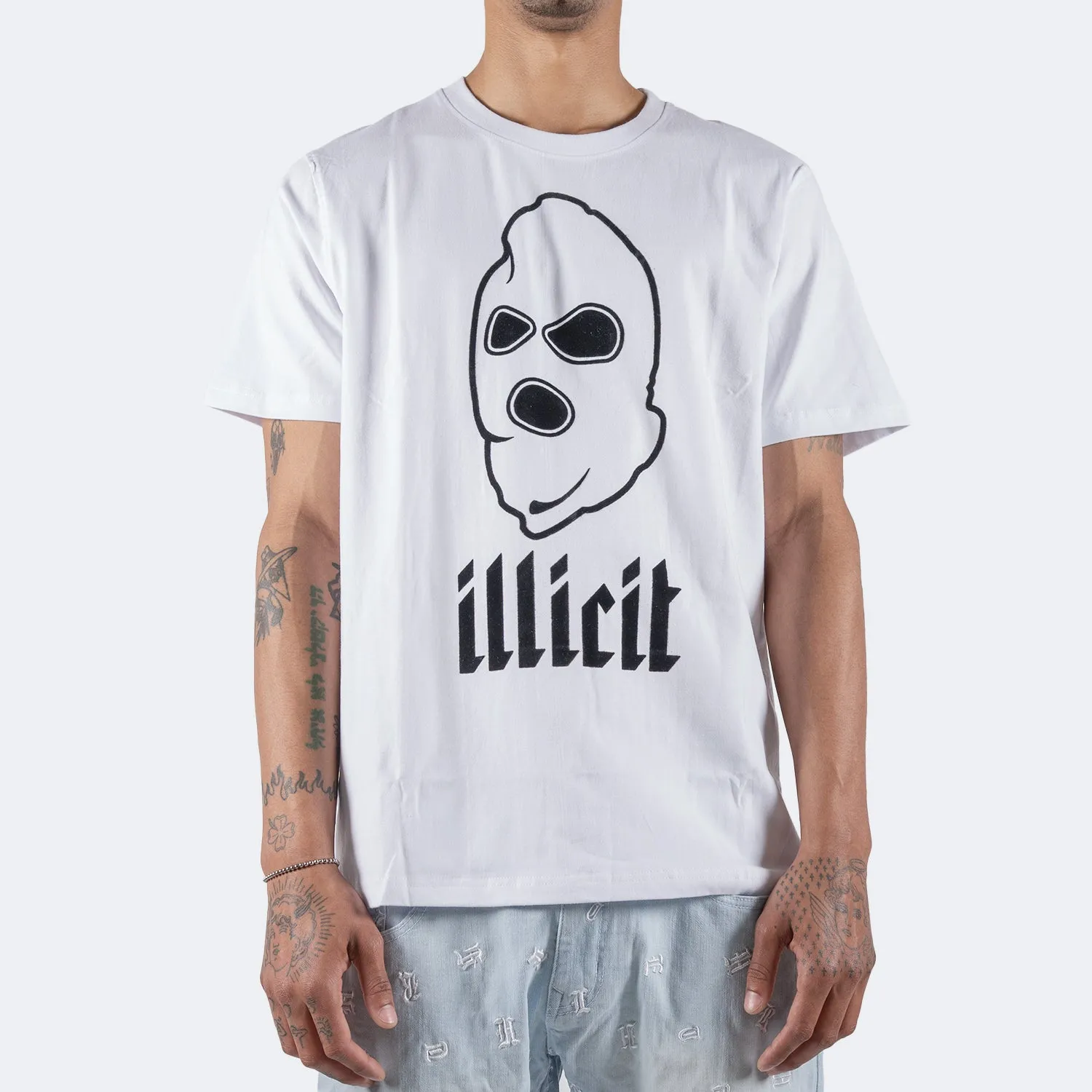 Men's TWO MILL TWENTY Illicit Ski Mask Script Graphic Tee White