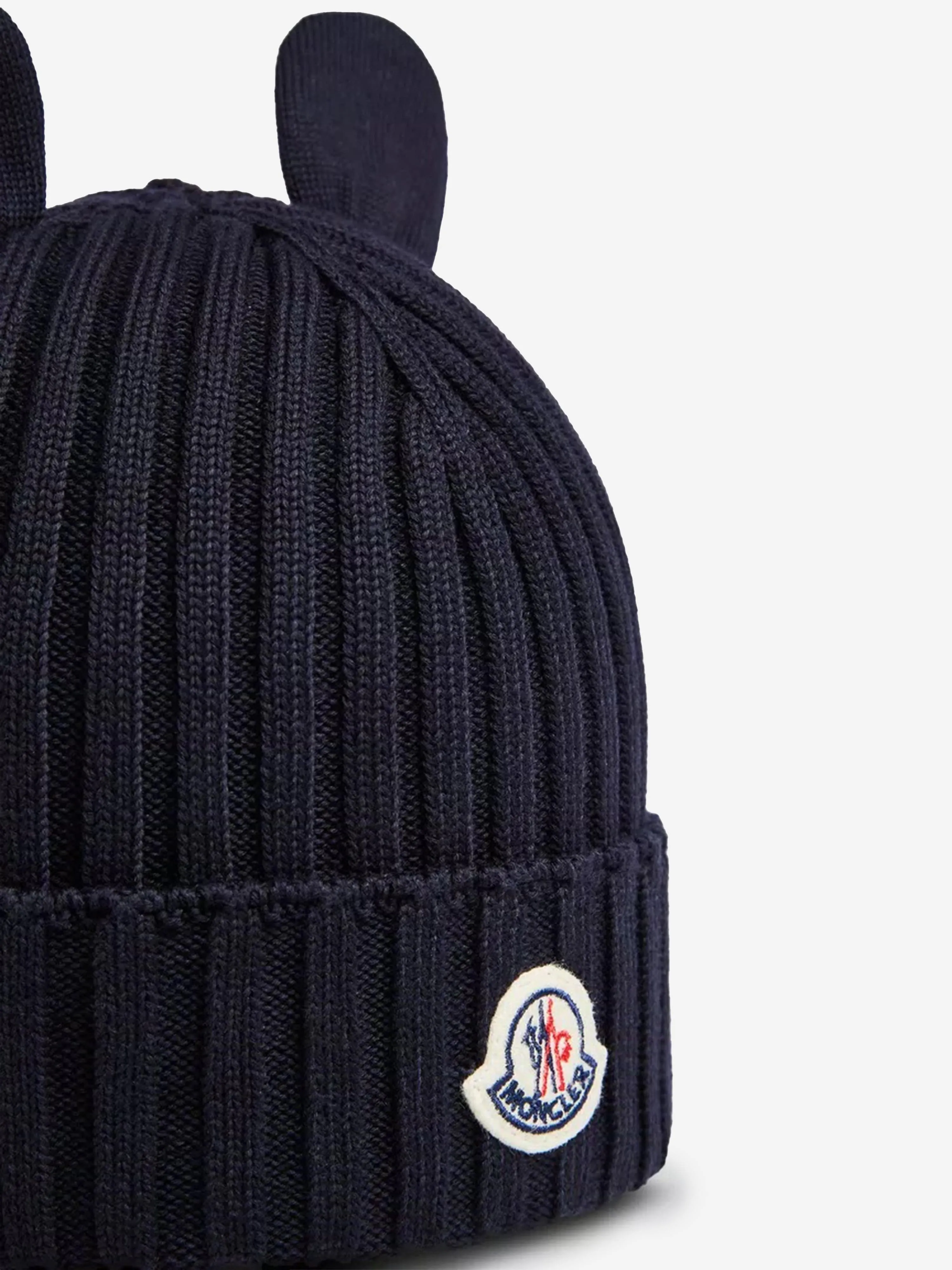 Moncler Enfant Baby Knitted Beanie Hat With Ears in Navy