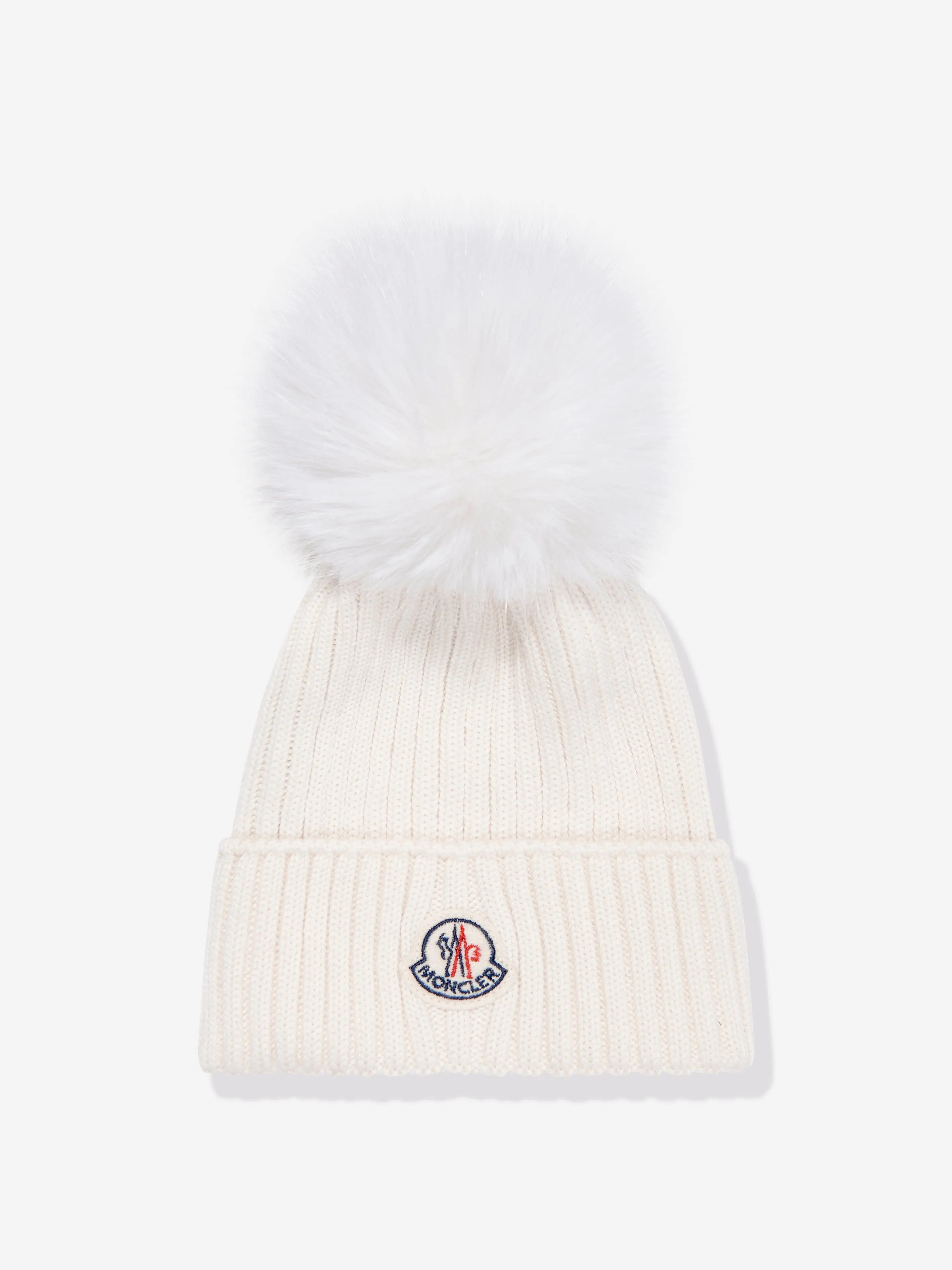 Moncler Enfant Girls Wool Pom Pom Hat in Ivory