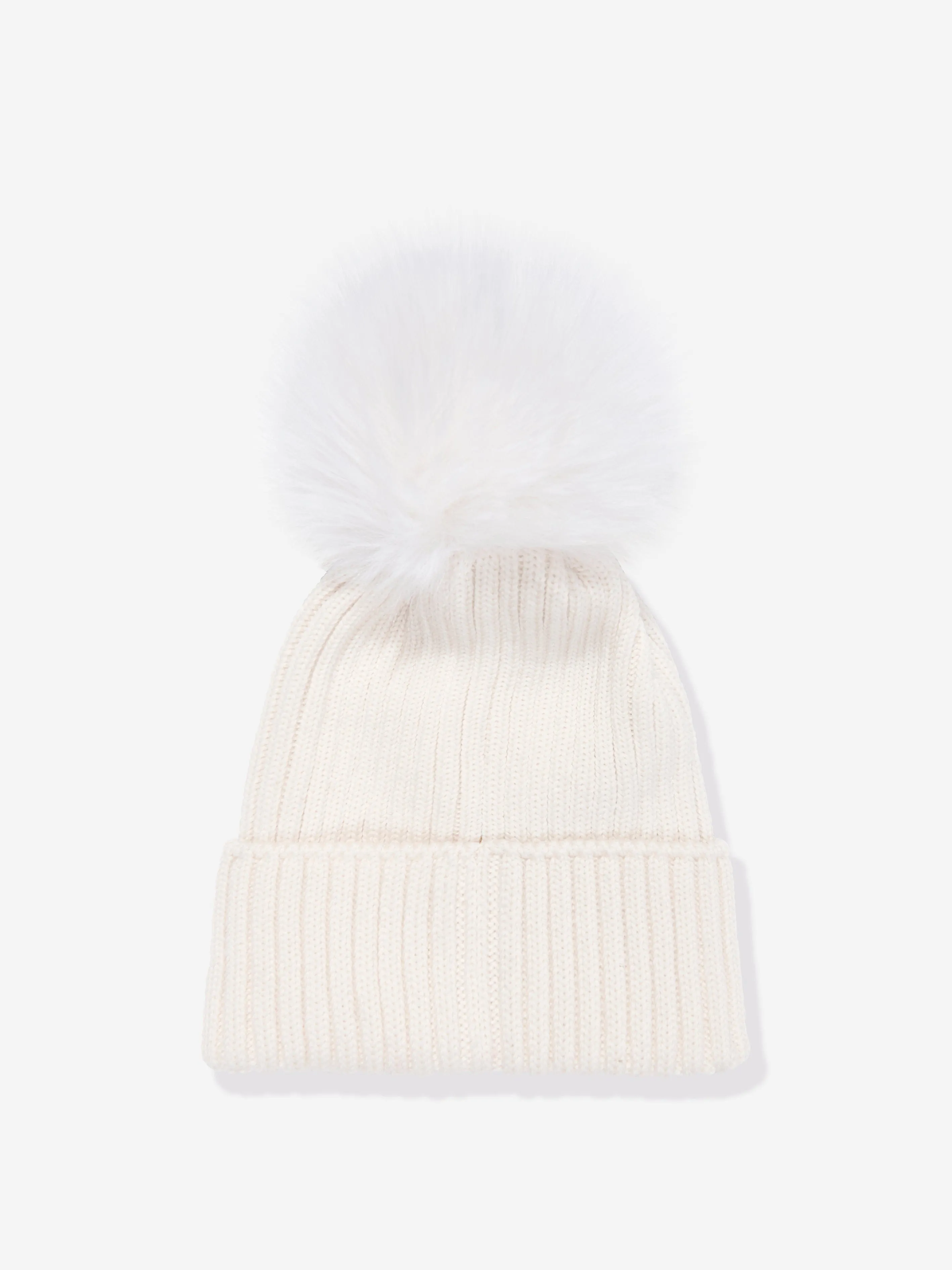 Moncler Enfant Girls Wool Pom Pom Hat in Ivory