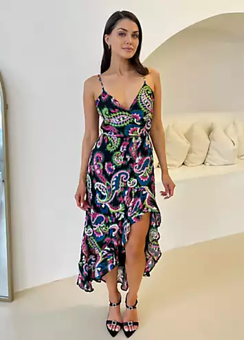 Multi Printed Wrap Over Strappy Midi Dress by AX Paris | Look Again