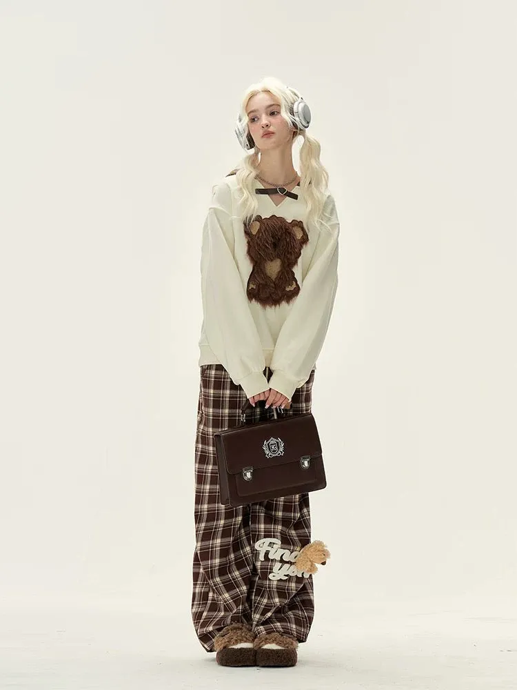 Natural sweet plush bear hooded sweatshirt for women in autumn and winter American design versatile loose jacket top