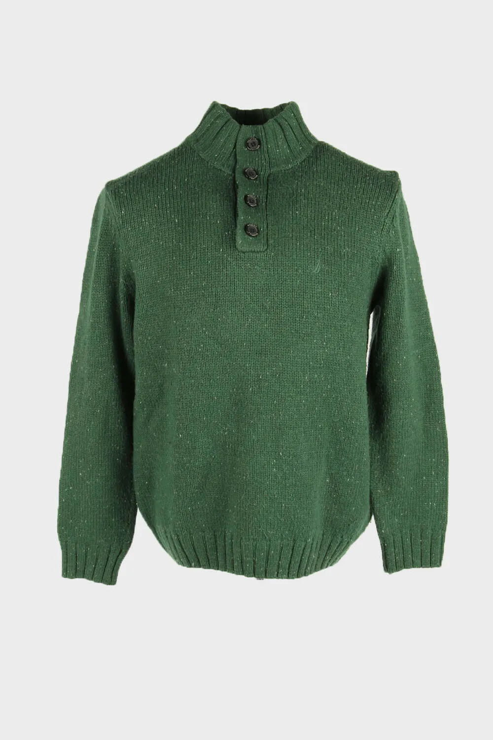 Nautica Jumper Vintage Pullover Collared Button Up 90s Green Size L - Pepper Tree London