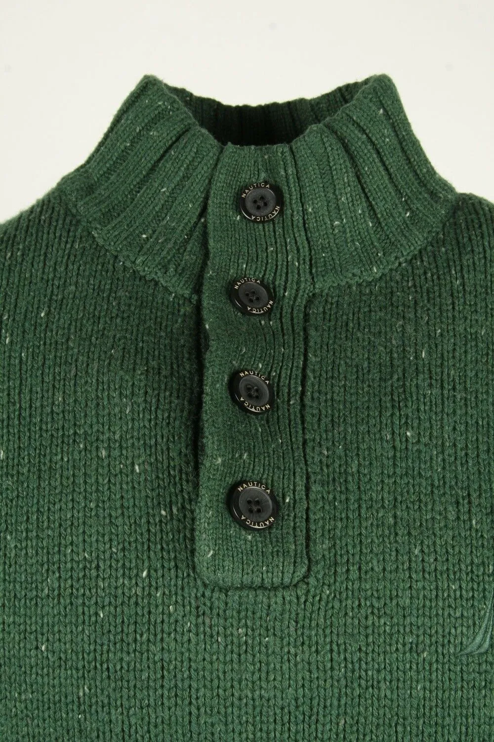 Nautica Jumper Vintage Pullover Collared Button Up 90s Green Size L - Pepper Tree London