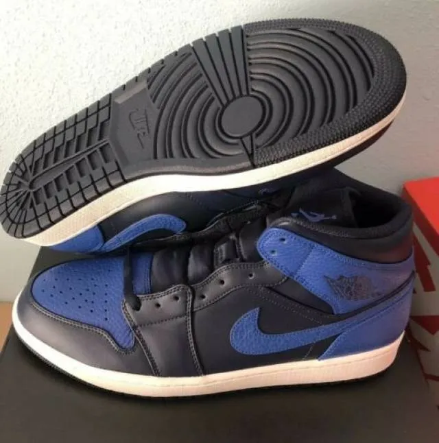 Nike Air Jordan 1 Mid Obsidian Black Game Royal Blue Men...