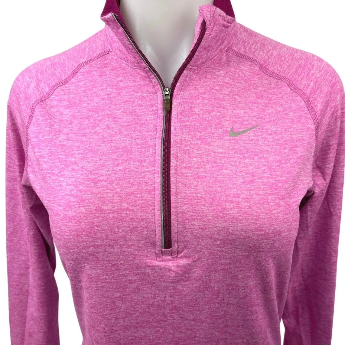 Nike Dri-Fit Womens Pink 1/4 Zip Long Sleeve Pullover Athletic Sweatshirt Top S