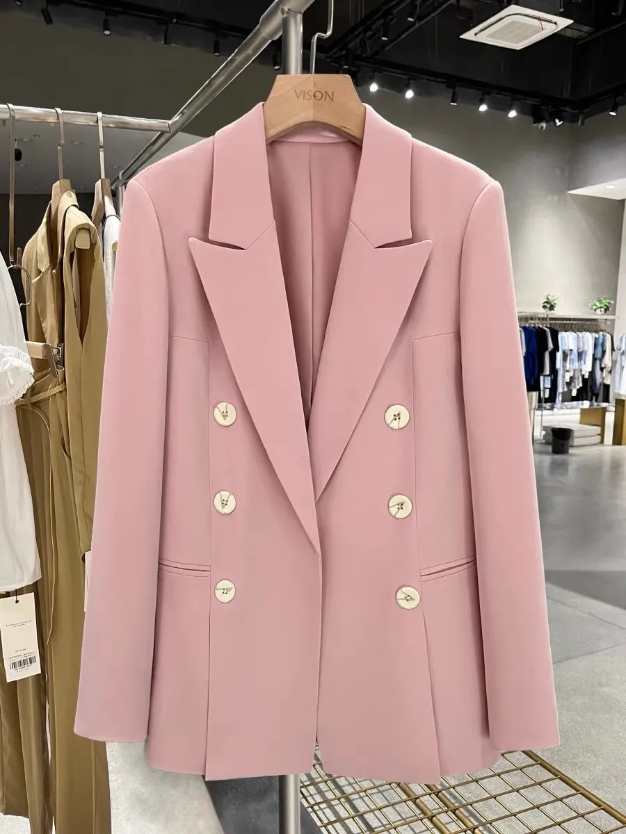 Nude pink high-end suit jacket goddess Fan Chunqiu 2023 new design sense niche British style suit trend