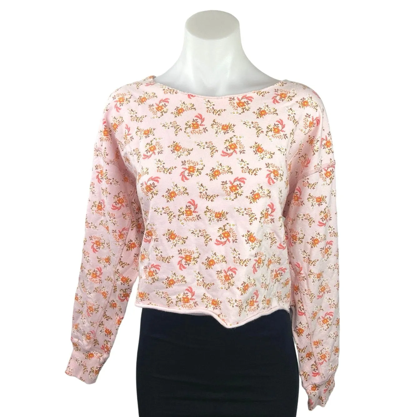 Offline by Aerie Pink Floral Soft Knit Crewneck Long Sleeve Pullover Crop Top M