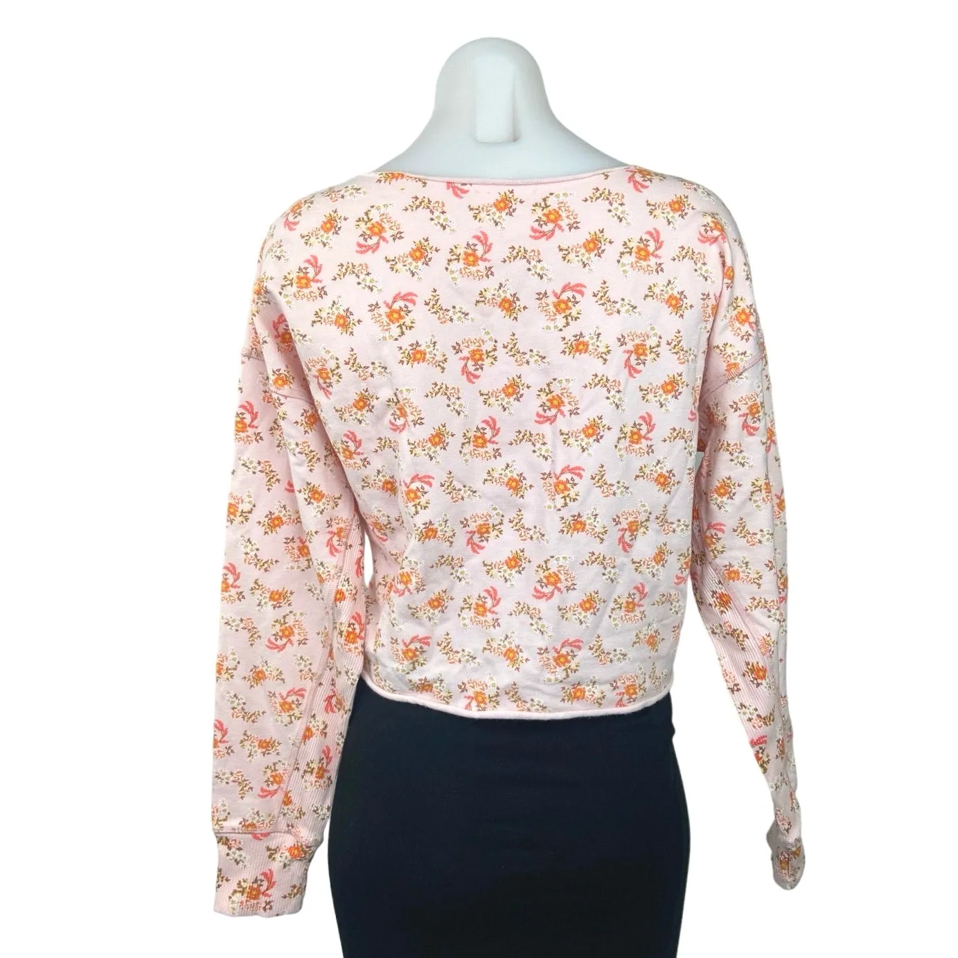 Offline by Aerie Pink Floral Soft Knit Crewneck Long Sleeve Pullover Crop Top M