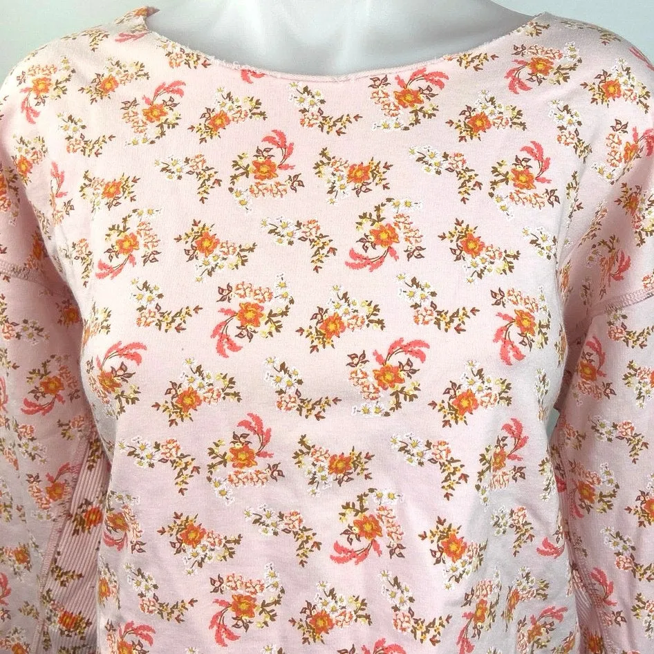 Offline by Aerie Pink Floral Soft Knit Crewneck Long Sleeve Pullover Crop Top M