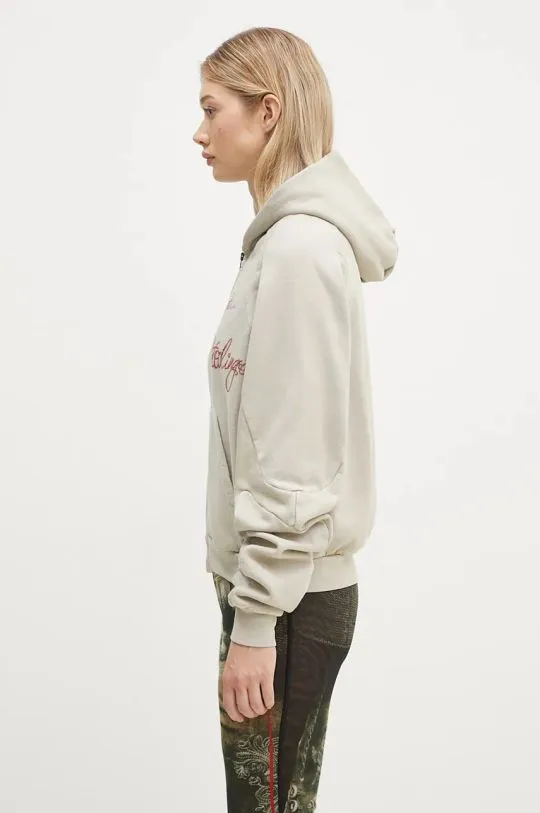 Ottolinger cotton sweatshirt Oversized Zip Hoodie women's beige color hooded with an application 1150204121