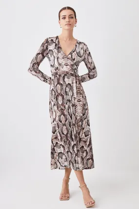 Petite Snake Print Wrap Jersey Midi Dress | Karen Millen