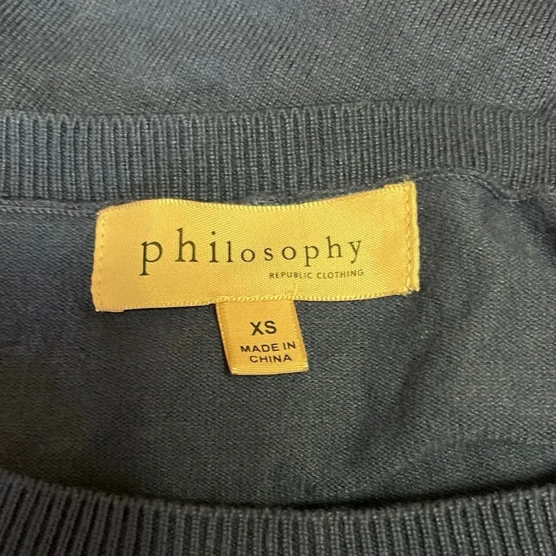 Philosophy Blue Crew Neck Button Pullover Long Sleeve Sweatshirt Top Size XS