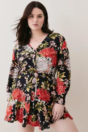 Plus Size Floral Printed Wrap Woven Mini Dress | Karen Millen